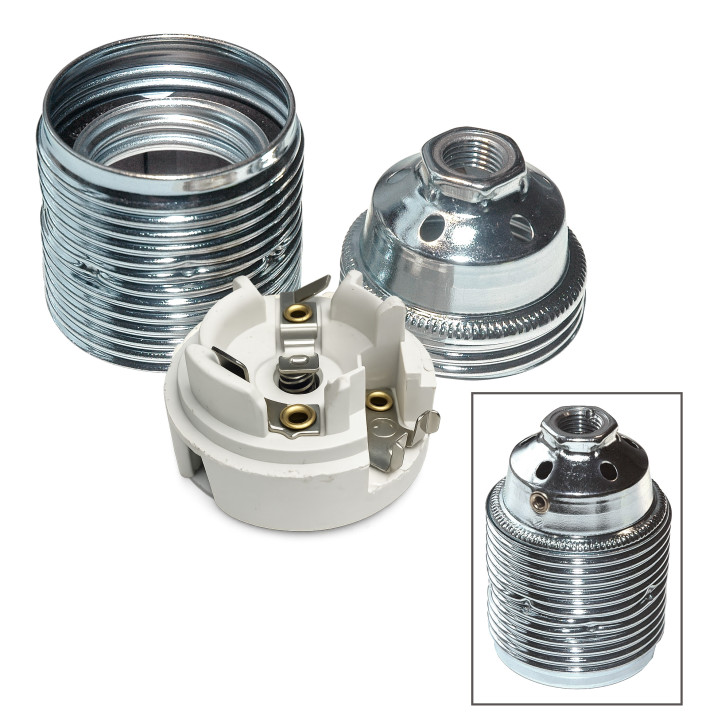 Fassung E27 chromfarben, Gewindemantel M10x1, 3tlg. 102840