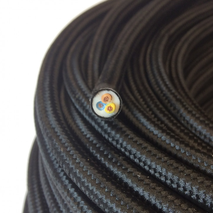Electraline 70243 Textilkabel – Schwarz, 3 M, H03VV-F 2x0,75 Mm², Für Kronleuchter & Dekoleuchten