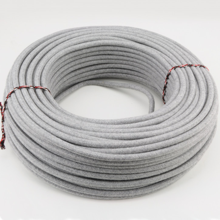 Creative Cables Textilkabel Rund, Steingrau – 1 Meter, 3x0,75 Mm², Aus Baumwolle