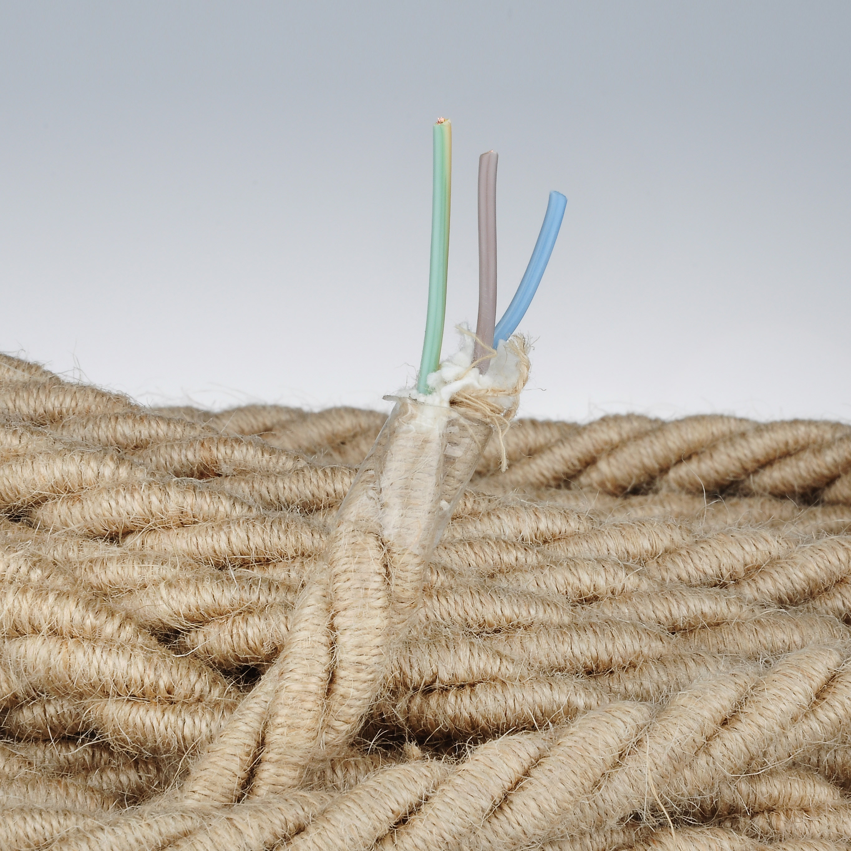 Amarcords - Textielkabel, jute, gevlochten, jute, 10 meter, met aarding 3 x 0,75 mm – met gekleurde stoffen ommantelingsdraad in vintage-stijl voor lampen en wandlampen