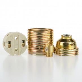 Fassung E27 messingfarben  Gewindemantel  M10x1 mit Zugentlastung Messing