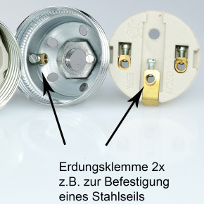 Fassung E27,chrom, Glatt,Steatit Isolierring, Doppel-Erdungsklemme, 3tlg.M10x1